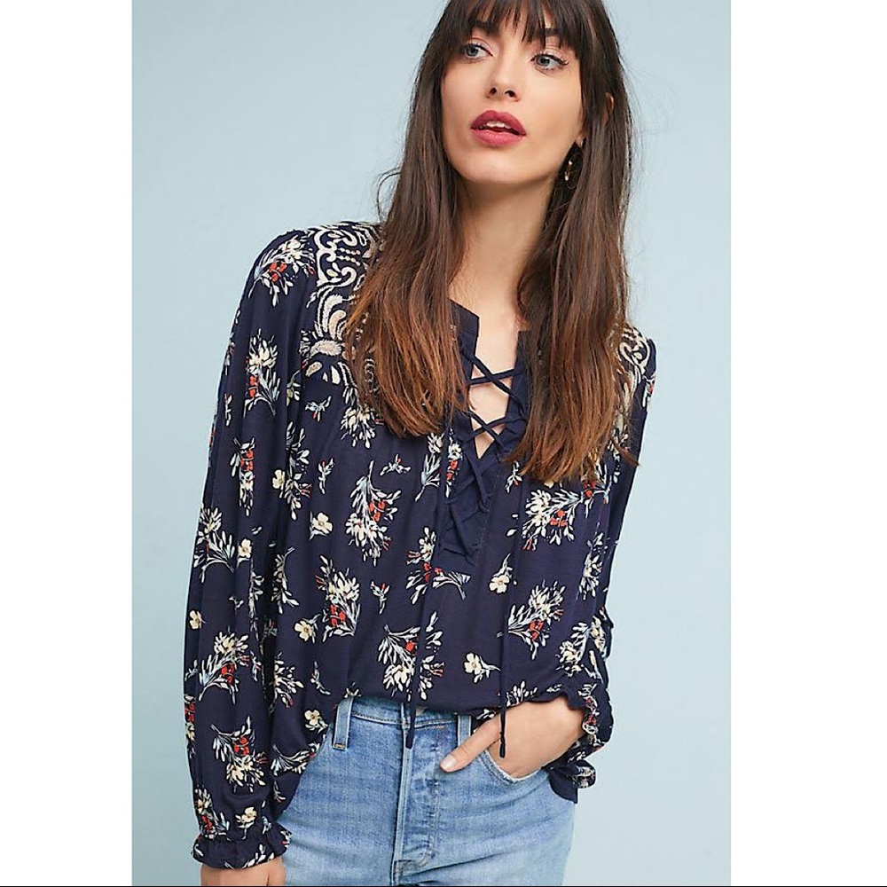 Anthropologie Sydney Floral Lace-up Top